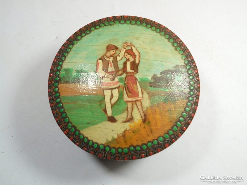 Old retro wooden marked hand-painted folk gift box gift box Romanian handicraft - approx. 1960-70