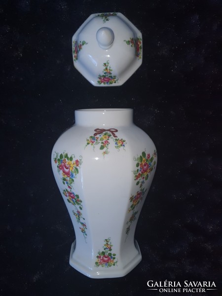 Marked light porcelain vase with lid, urn vase