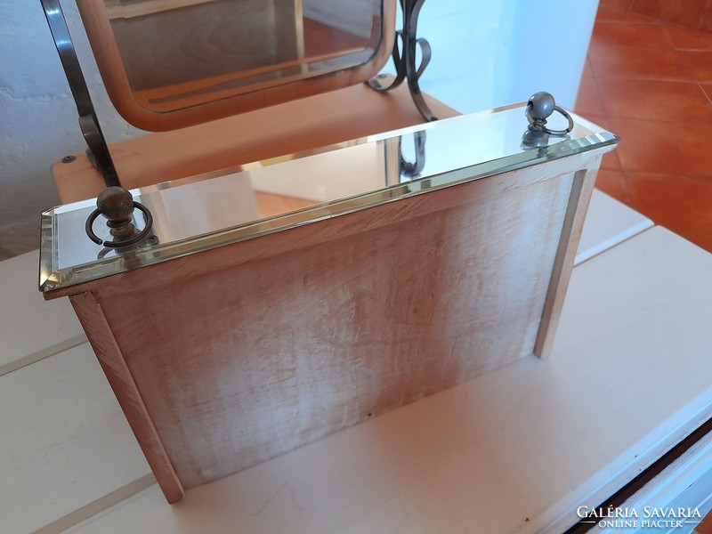 Old table, vanity mirror, drawer