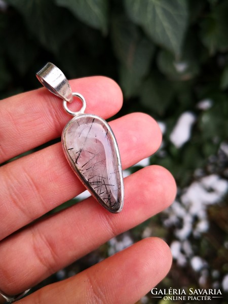 Rock crystal and tourmaline silver pendant