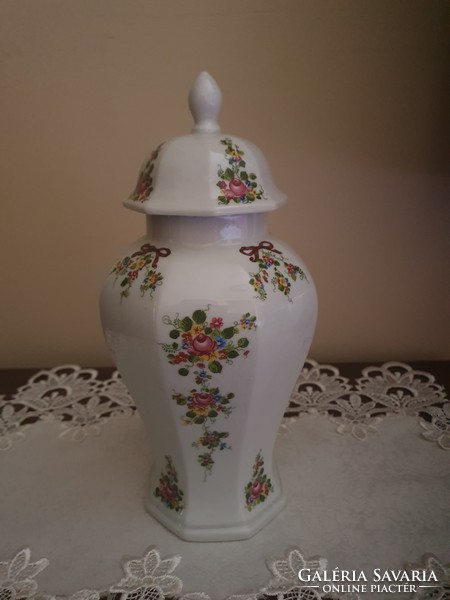 Marked light porcelain vase with lid, urn vase