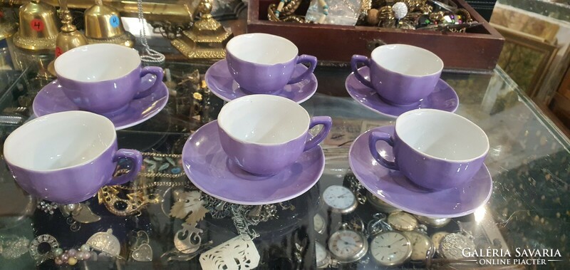 Zsolnay purple porcelain coffee set, for 6 people, with one plate missing.