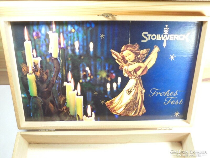 Régi retro angyal ajándék Karácsonyi fa szaloncukor díszdoboz ajándék doboz- Stollwerck- Frohes Fest