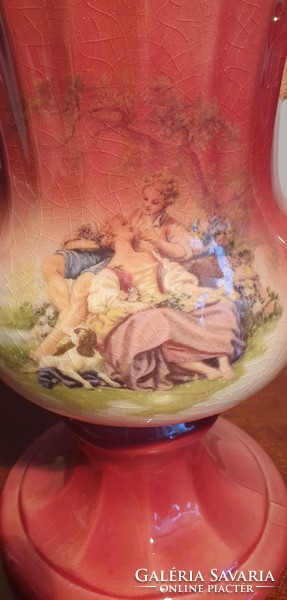 Antique faience vase with scene, 26.5 cm