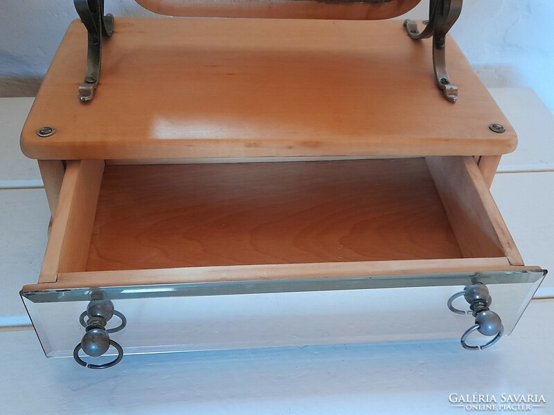 Old table, vanity mirror, drawer