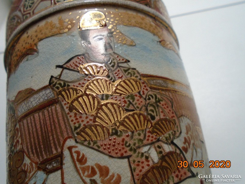 19.sz gazdag aranybrokát mintákkal SATSUMA MORIAGE vizes vödör formájú VÁZA 4 egyedi férfi portréval