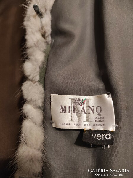 Silver-colored boy's mink real fur coat with a special cut