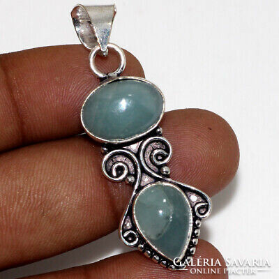 Silver pendant with aquamarine gemstone from Afghanistan