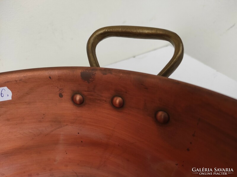 Antique patina red copper large foam cauldron with brass handles kitchen tool 846 6330