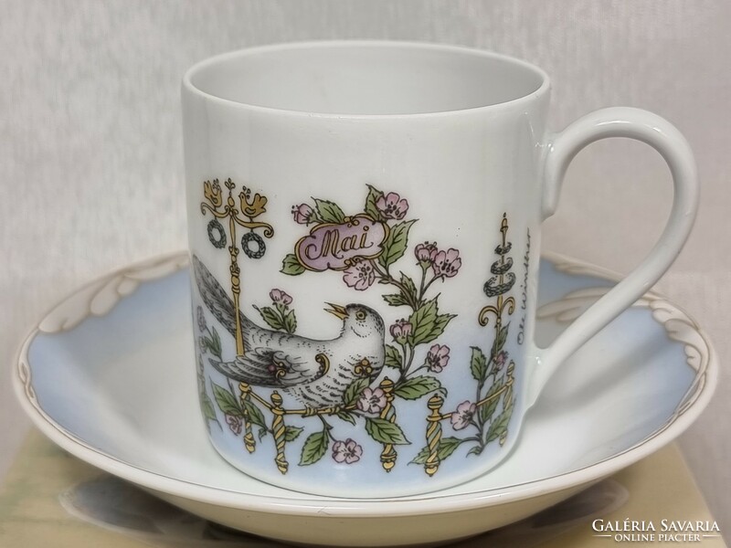 Hutschenreuther German porcelain coffee cup, with bottom, in box / ole winther series, month of May