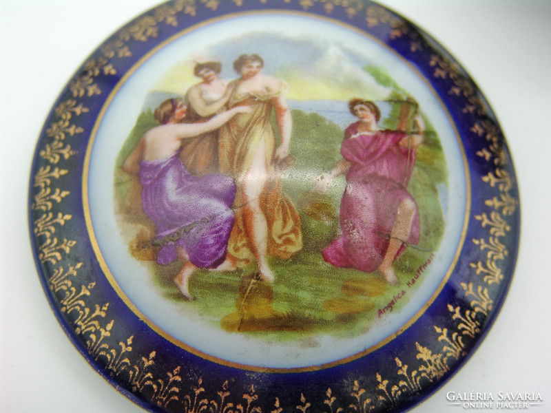 Antique cobalt blue German porcelain pm martinroda mythological scene bonbonier - angelica kaufmann