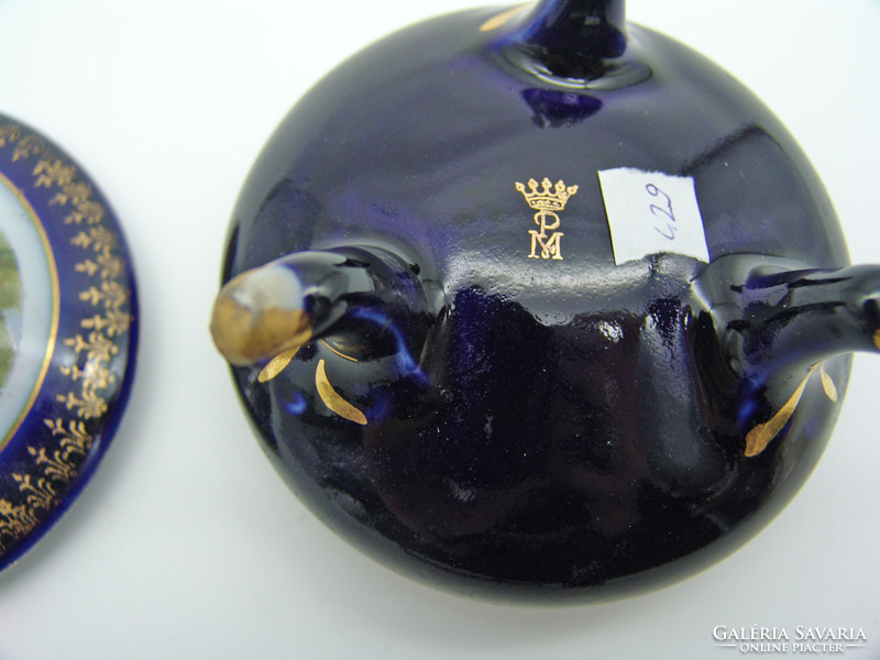 Antik kobaltkék német porcelán PM Martinroda mitológiai jelenetes bonbonier - Angelica Kaufmann