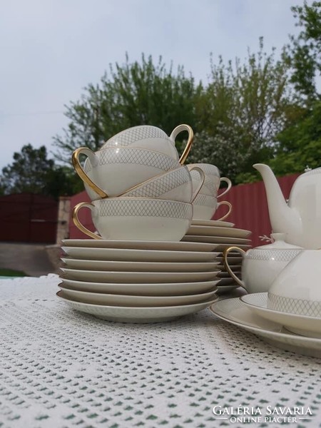 Gyönyörű Arzberg ekrü 12 személyes teáskészlet elegáns egyszerű minta tea készlet teáskanna csésze