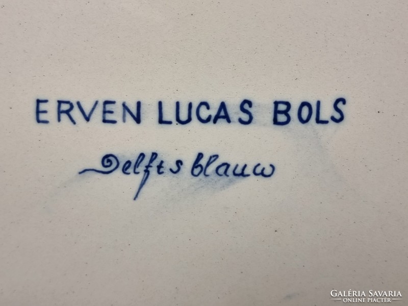 Royal Delft - Erves Lucas Bols kék festett porcelánfajansz kínáló tál, XX.szd első fele.