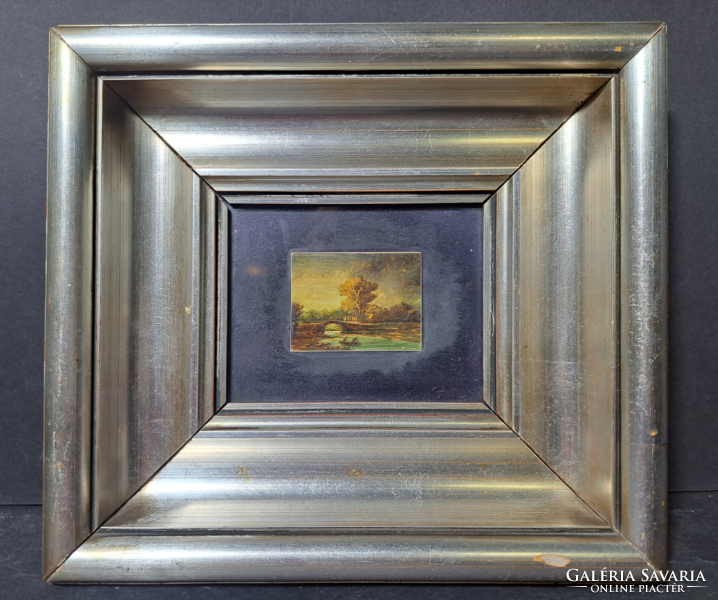 Miniature painting specialty - landscape with bridge, matzon (full size 23x20 cm, the work itself 5x4 cm)