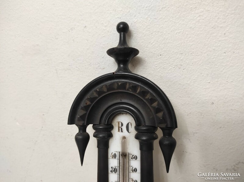 Antique Pewter German Barometer Ornately Carved Wall Thermometer Not Working French Text 307 6208