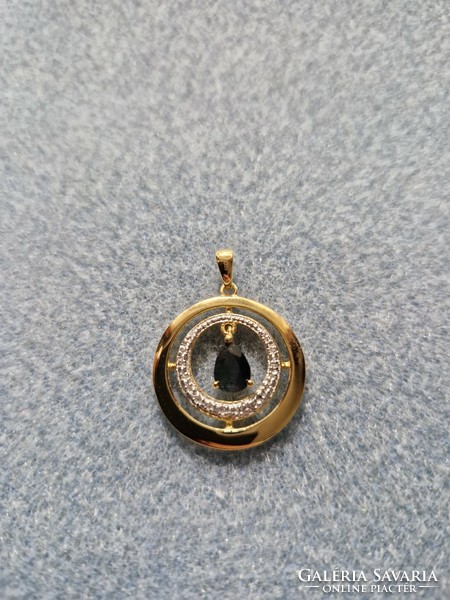 Genuine natural sapphire gemstone pendant, 14k gold plated, 925 hallmarked