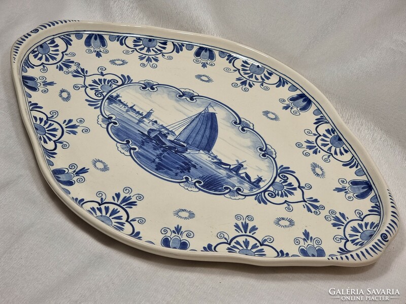Royal Delft - Erves Lucas Bols kék festett porcelánfajansz kínáló tál, XX.szd első fele.