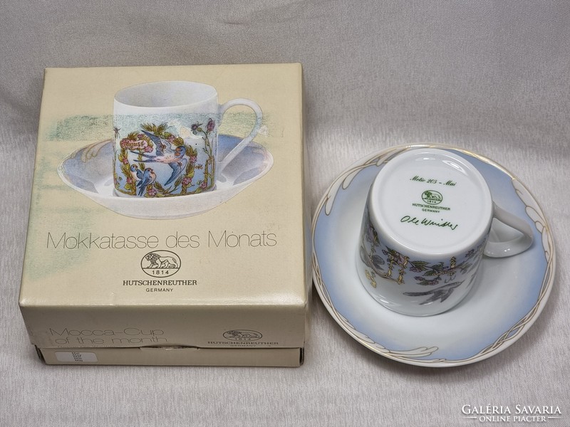 Hutschenreuther German porcelain coffee cup, with bottom, in box / ole winther series, month of May