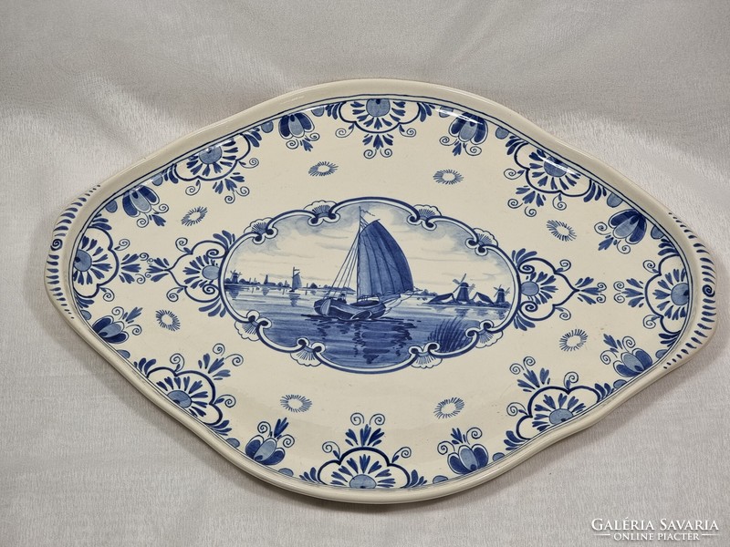 Royal Delft - Erves Lucas Bols kék festett porcelánfajansz kínáló tál, XX.szd első fele.
