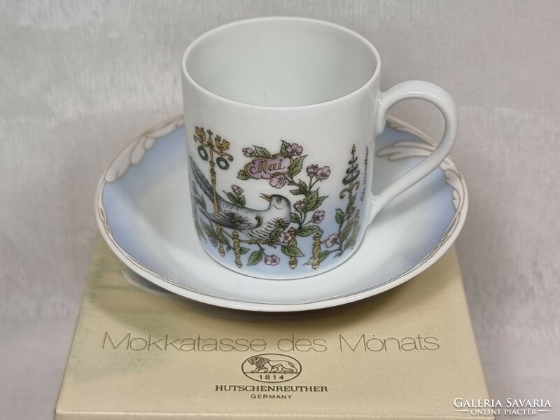 Hutschenreuther German porcelain coffee cup, with bottom, in box / ole winther series, month of May