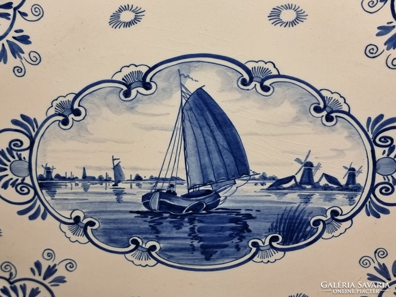 Royal Delft - Erves Lucas Bols kék festett porcelánfajansz kínáló tál, XX.szd első fele.