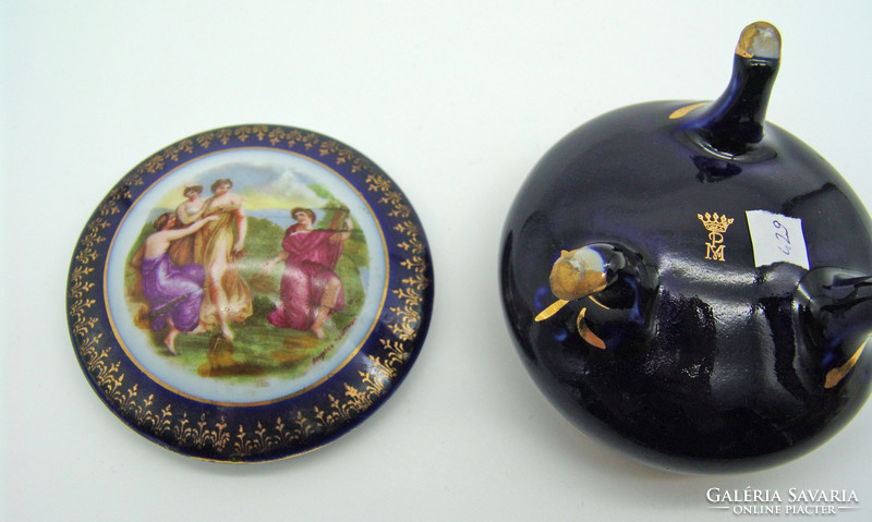 Antique cobalt blue German porcelain pm martinroda mythological scene bonbonier - angelica kaufmann