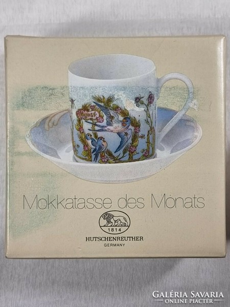 Hutschenreuther German porcelain coffee cup, with bottom, in box / ole winther series, month of May