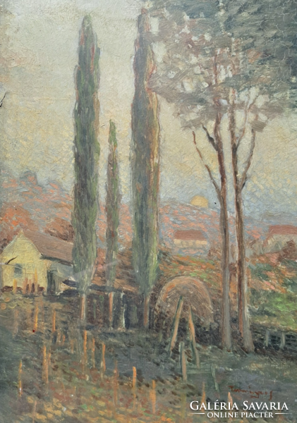Sándor Turmayer (1879-1953): sunrise (oil painting, size with frame 30x40 cm)