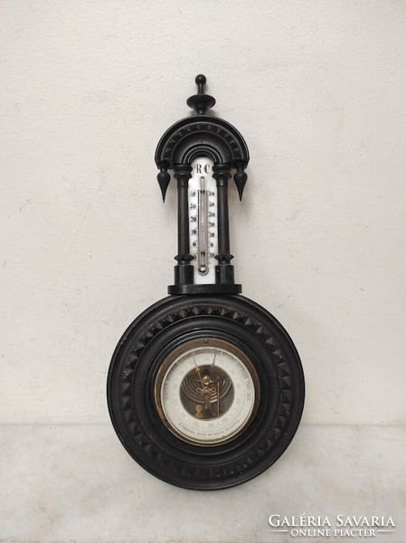 Antique Pewter German Barometer Ornately Carved Wall Thermometer Not Working French Text 307 6208