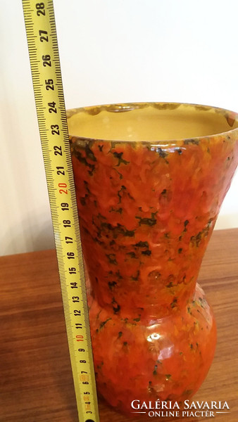 Retro old ceramic orange vase 23 cm mid century