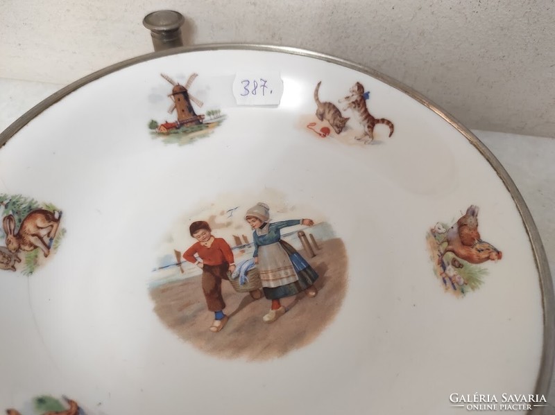 Antik gyerek tányér étel melegen tartó konyhai eszköz melegítő edény repedt 387 6236