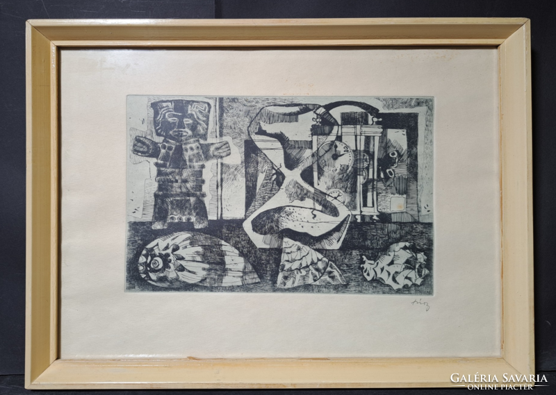 Mária Túry: hourglass still life - special etching (full size 46x34 cm)