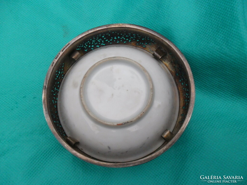 Vietnamese 900 silver ashtray with dragon porcelain bowl.
