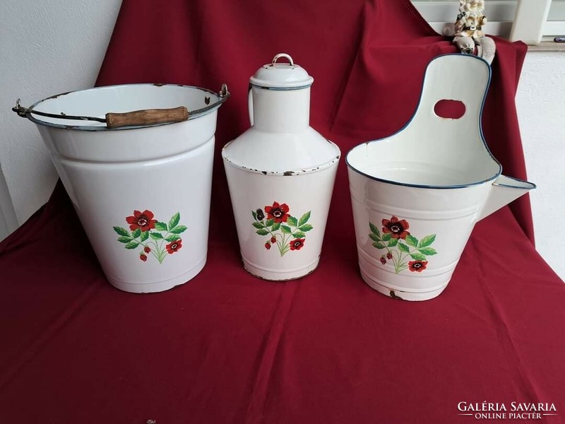3-piece enamel package Budafoki rocska saitar Zzétár Bonyhád bucket Ceglédi kanna kanta villager