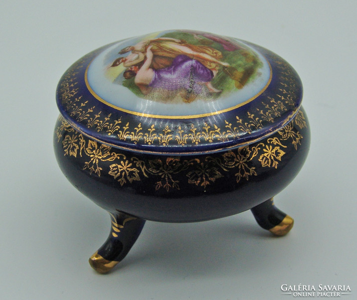 Antique cobalt blue German porcelain pm martinroda mythological scene bonbonier - angelica kaufmann