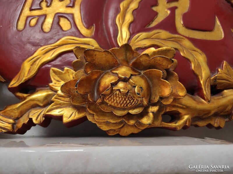Antik kínai faragott MOST felirat aranyozott madár virág motívum  375 6338
