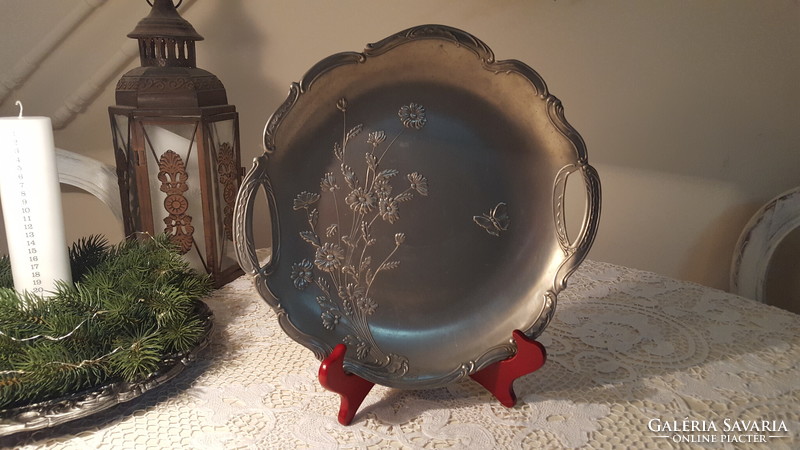 Beautiful pewter tray with flower and butterfly patterns