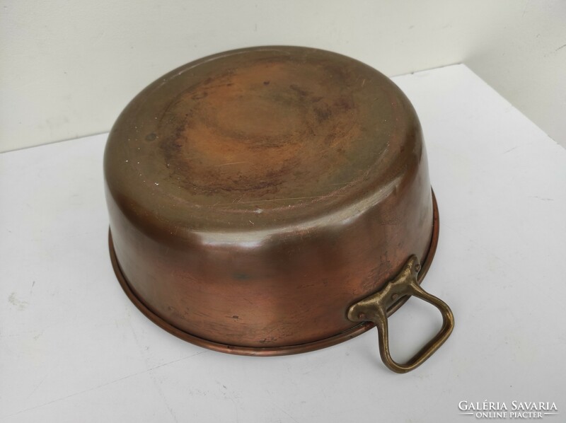 Antique patina red copper large foam cauldron with brass handles kitchen tool 846 6330
