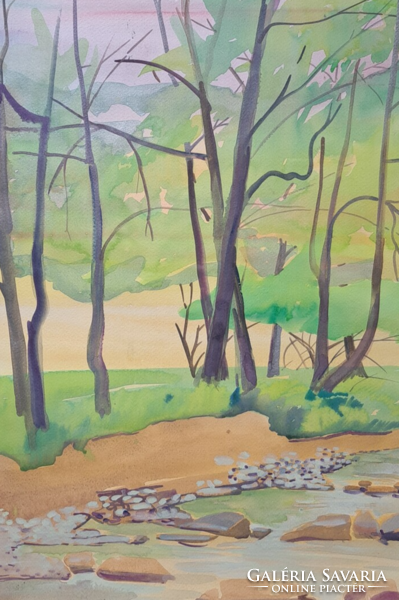 Táj fákkal, 1999 - Makó András festménye (akvarell, teljes méret 63x48 cm)