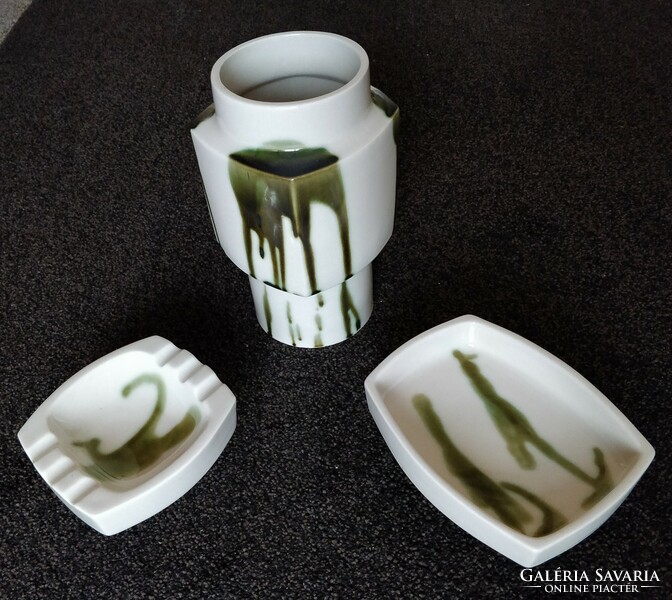 Ditmar Urbach porcelán szett: váza, tál, hamutartó