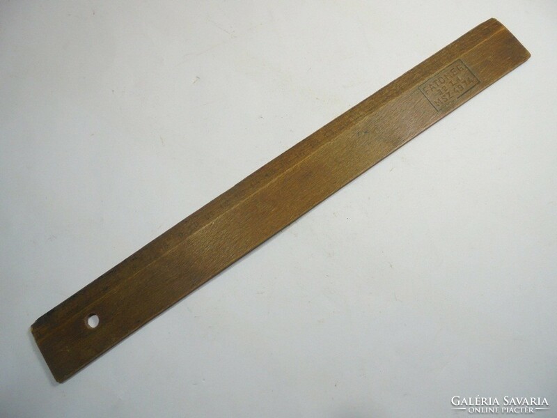 Retro old school wooden ruler with nails - inscription: wood mass 32 id msz 4974 - approx. 1960s