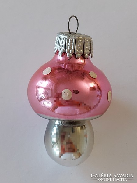 Régi üveg karácsonyfadísz rózsaszín gomba üvegdísz