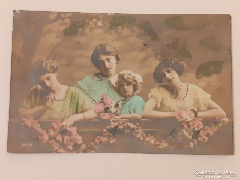 Régi képeslap hölgyek 1915 K.u.K. bélyegzős levelezőlap