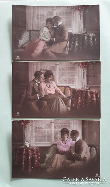 Old postcard 1917 love couple photo postcard 3 pcs
