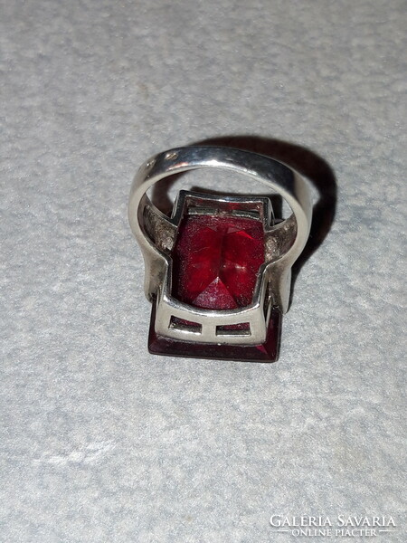 Impozáns vörös köves régi ezüst gyűrű - 53- as méret