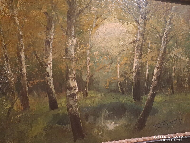 Original Kézdi blacksmith László: forest landscape with birch trees