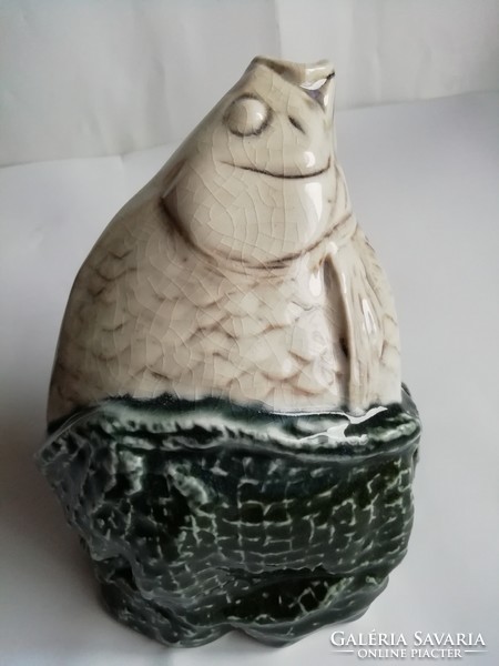 Árpád Viláhhy - applied art ceramic fish figure, flawless, marked 18 x 14 cm