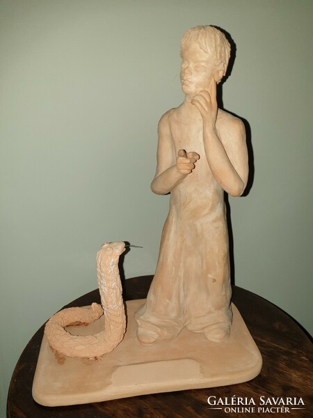 The Little Prince and the Snake, terracotta sculpture