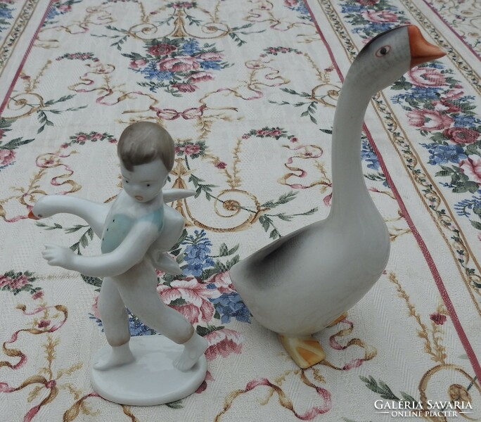 Hollóházi porcelán figura - Ludas Matyi és Lúd egyben eladó
